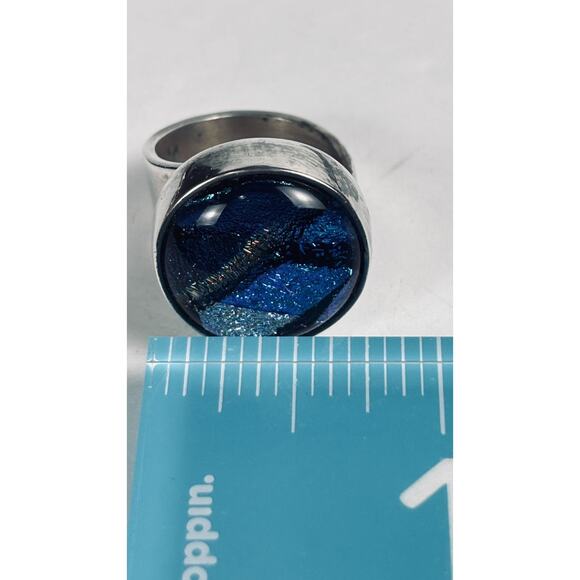 925 Sterling Silver Vintage Dichroic Glass Modernist Ring Size 7.25 / 13.4 Grams - Picture 8 of 9